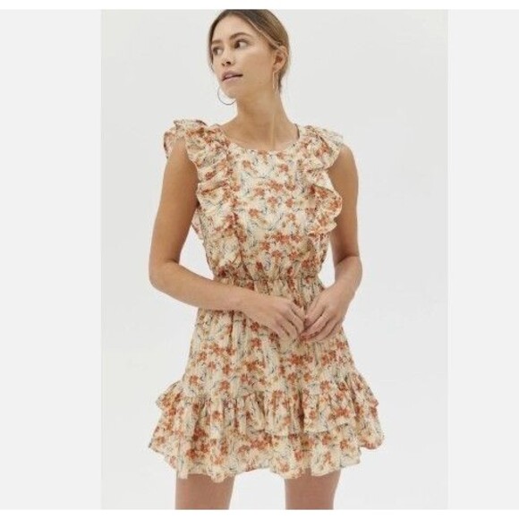 Minkpink Zahari Mini Floral Dress Size Small A-Line Fit-n-Flare Sundress Ruffles - Picture 1 of 8